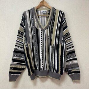 Vintage Mac Divots Gray Black & White Thick Knit Coogie Style Sz Large EUC
